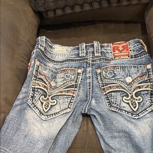 Rock Revival Blue Embroidered Boot Cut Jeans